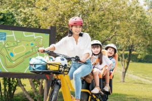 Platz für zwei Kindersitze auf dem Gepäckträger des E-Cargobike Momentum PakYak E+